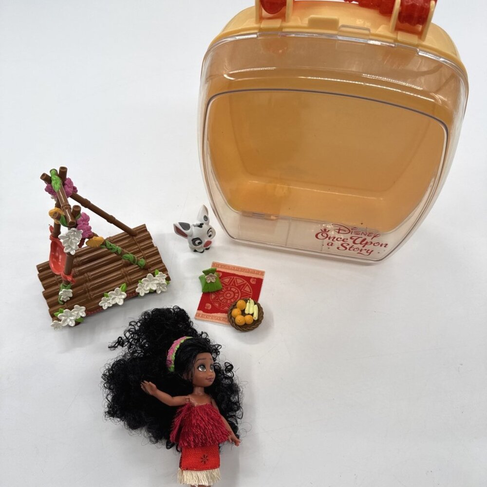 Disney Parks Moana Once Upon a Story Mini Doll Playset Moana & Pua with Case EUC